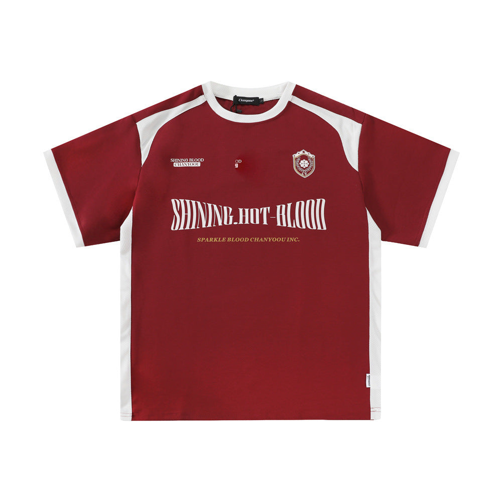 Color Contrast Patchwork Sports T-Shirt for Men – Cotton Letter Print