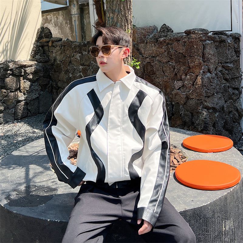 Splicing Short Motorcycle Jacket