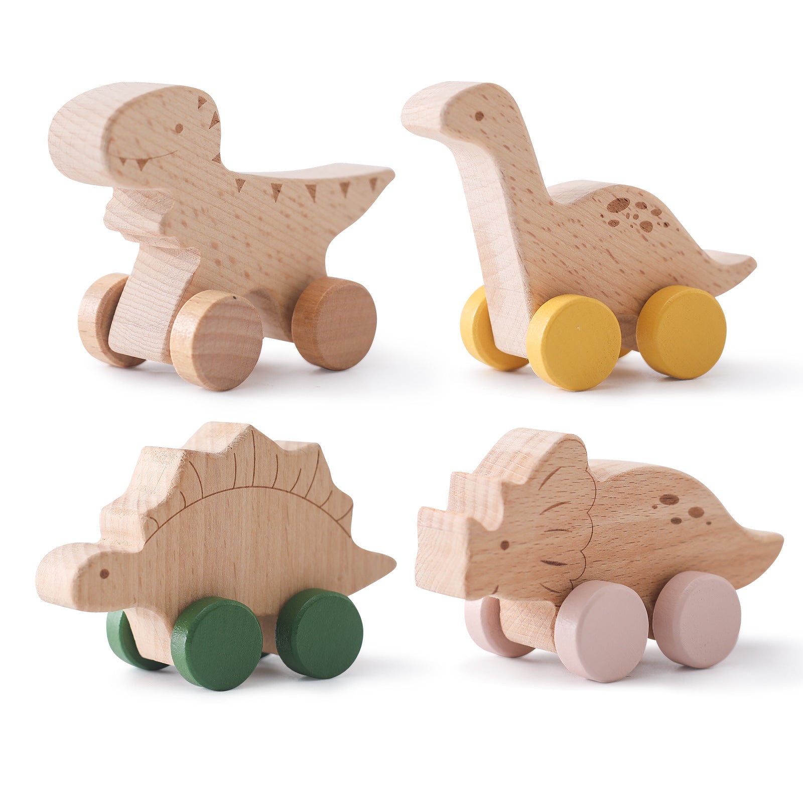 Baby Early Education Wooden Toy Trolley – Educational Dinosaur Car