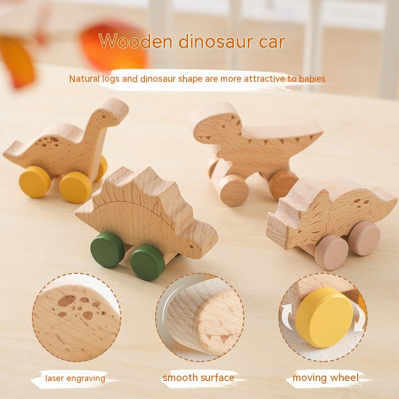 Baby Early Education Wooden Toy Trolley – Educational Dinosaur Car