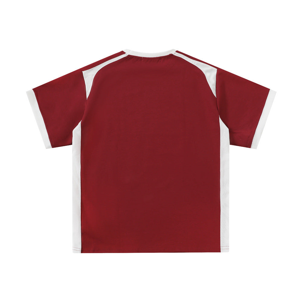 Color Contrast Patchwork Sports T-Shirt for Men – Cotton Letter Print