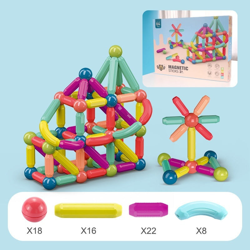 Big Size DIY Magnetic Construction Set – Early Learning Magnetic Rod Building Blocks for Kids