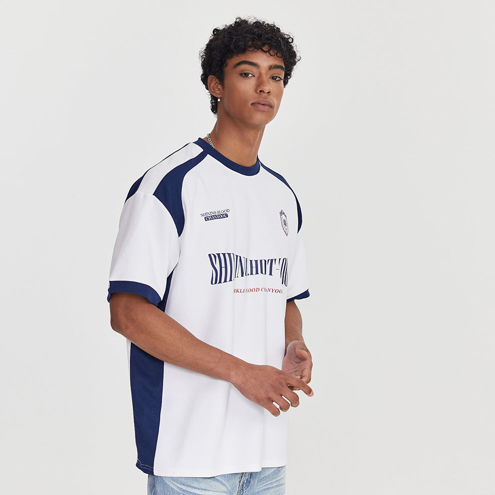 Color Contrast Patchwork Sports T-Shirt for Men – Cotton Letter Print