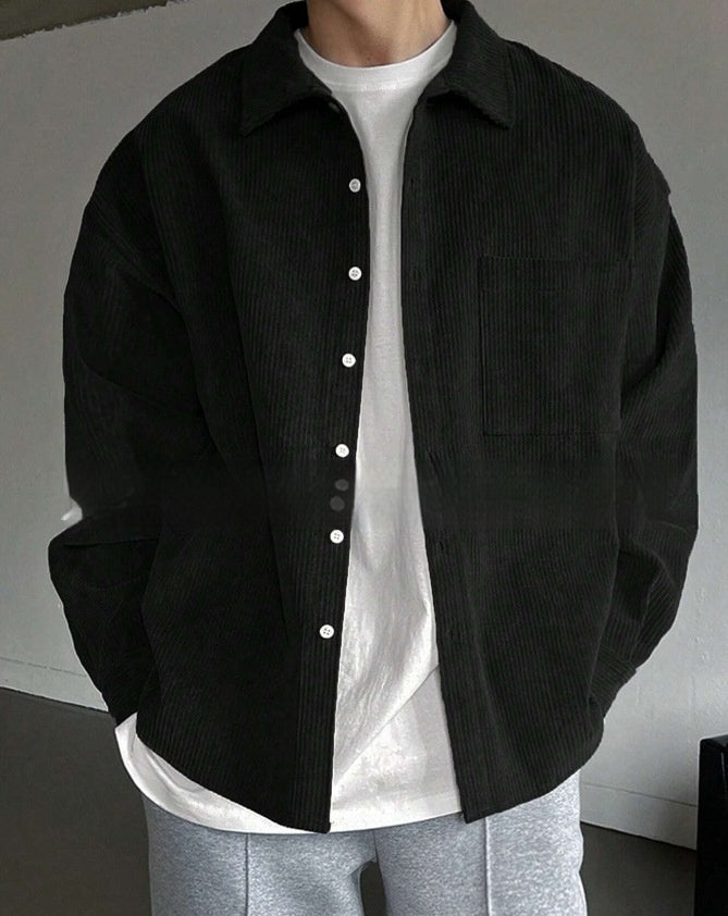 Men’s Corduroy Long-Sleeved Casual Shirt – Regular Fit Cotton Cardigan Style