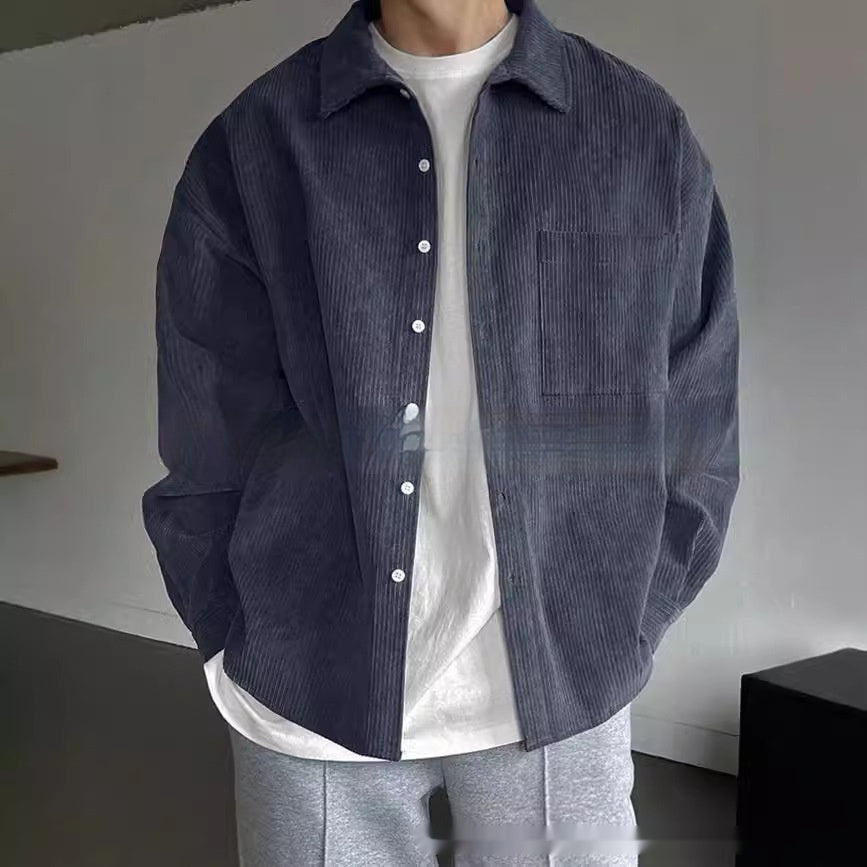 Men’s Corduroy Long-Sleeved Casual Shirt – Regular Fit Cotton Cardigan Style