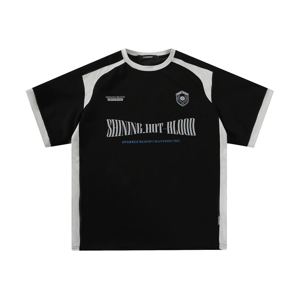 Color Contrast Patchwork Sports T-Shirt for Men – Cotton Letter Print