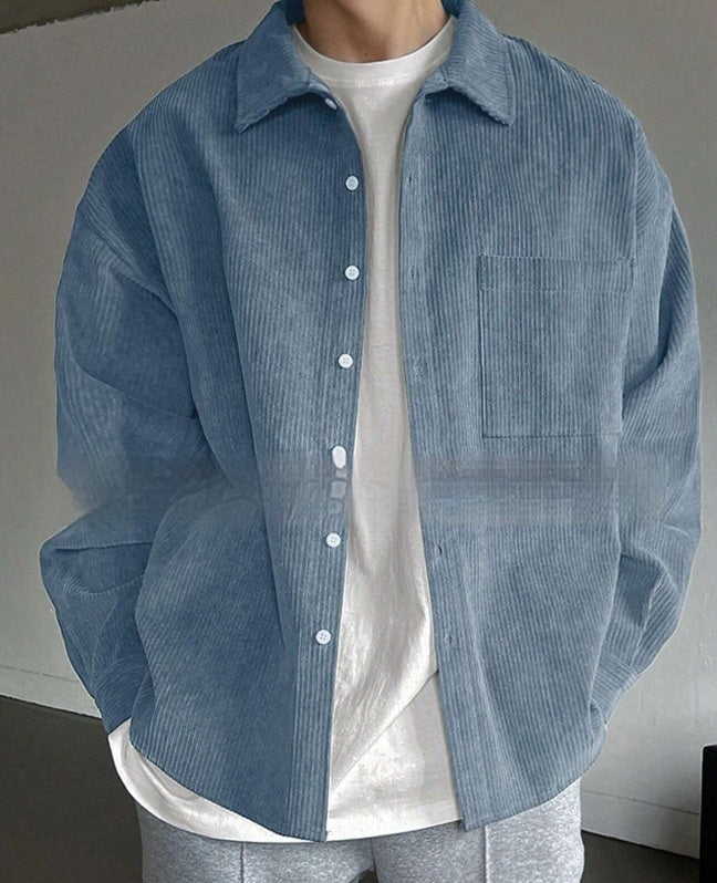 Men’s Corduroy Long-Sleeved Casual Shirt – Regular Fit Cotton Cardigan Style
