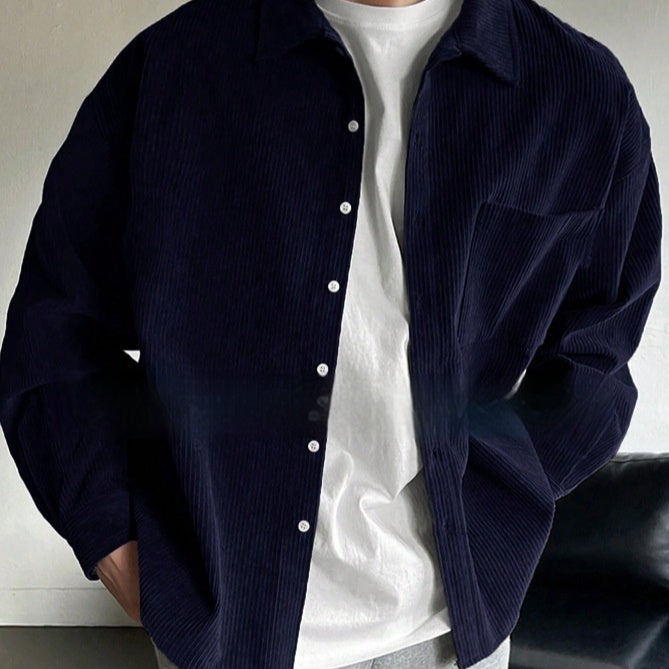 Men’s Corduroy Long-Sleeved Casual Shirt – Regular Fit Cotton Cardigan Style