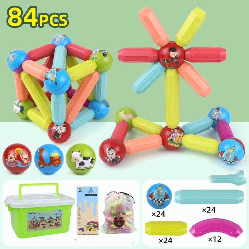 Big Size DIY Magnetic Construction Set – Early Learning Magnetic Rod Building Blocks for Kids