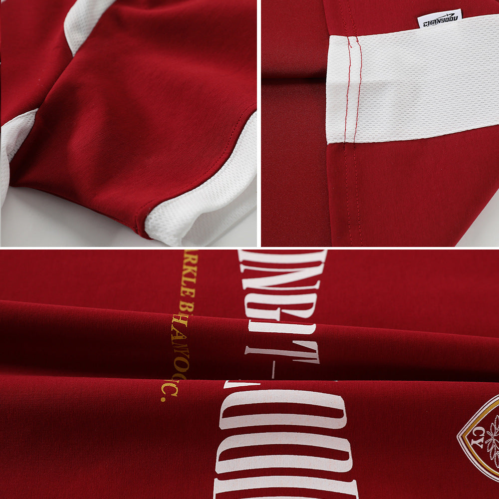 Color Contrast Patchwork Sports T-Shirt for Men – Cotton Letter Print