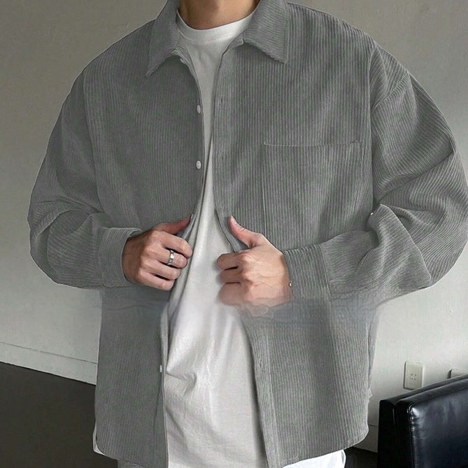 Men’s Corduroy Long-Sleeved Casual Shirt – Regular Fit Cotton Cardigan Style