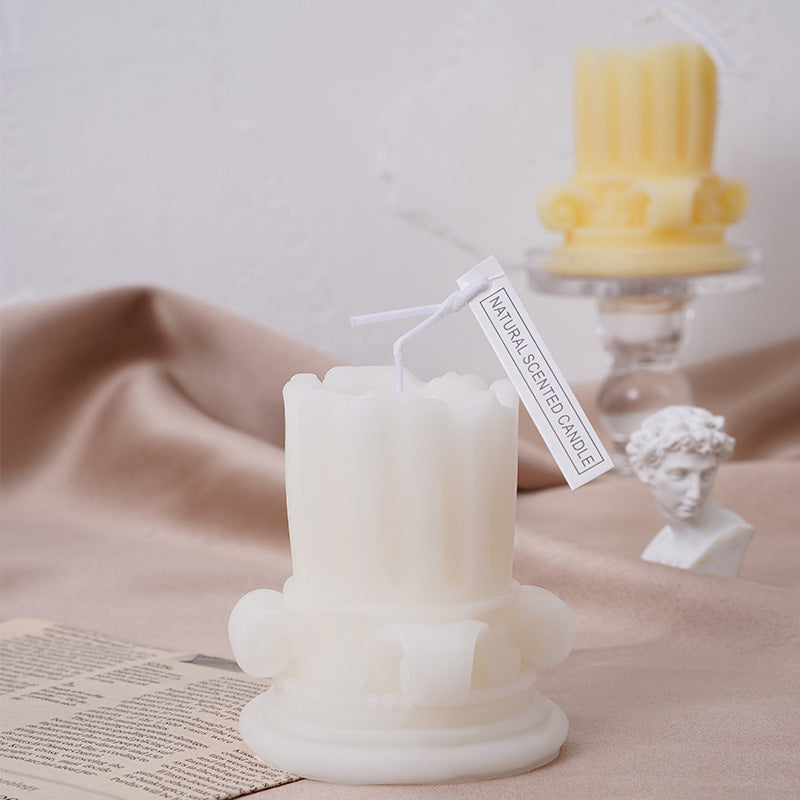 Photography Props Roman Pillar Scented Candle – Handmade Soy Wax Decor