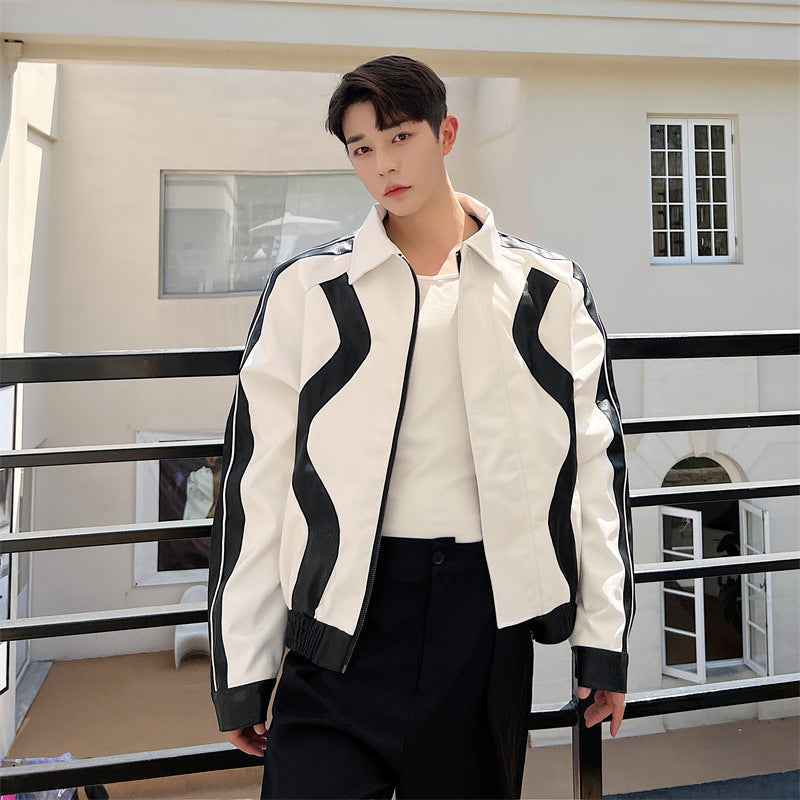 Splicing Short Motorcycle Jacket