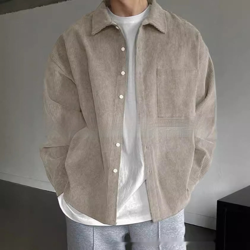 Men’s Corduroy Long-Sleeved Casual Shirt – Regular Fit Cotton Cardigan Style