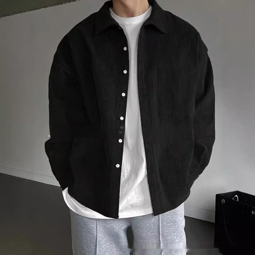 Men’s Corduroy Long-Sleeved Casual Shirt – Regular Fit Cotton Cardigan Style