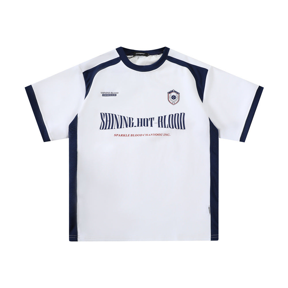 Color Contrast Patchwork Sports T-Shirt for Men – Cotton Letter Print